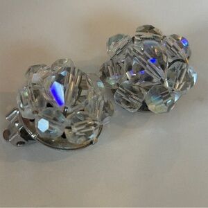Vintage 1950s Crystal Cluster Clip-On Earrings – Aurora Borealis Finish